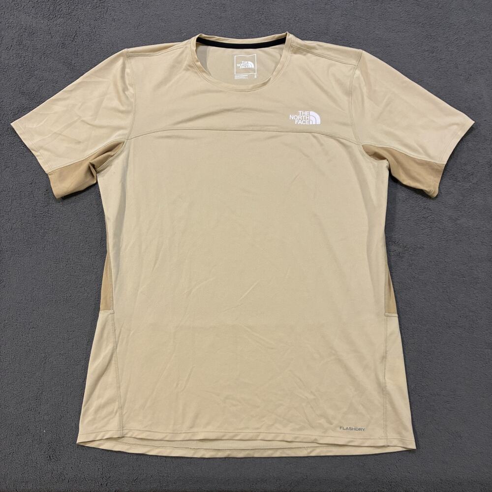 The North Face 24/7 Beige Khaki FlashDry Short Sleeve Crewneck T-Shirt Mens Sz L